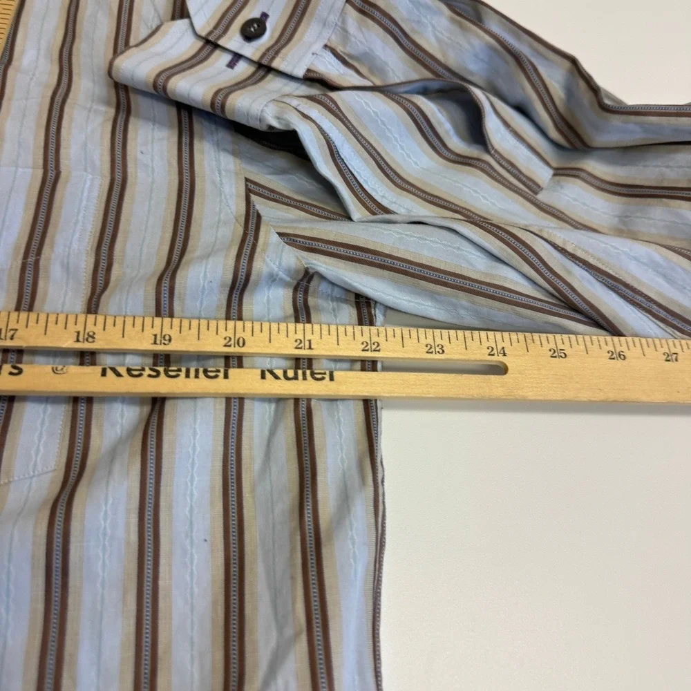 Paul Smith Shirt Mens 17 Blue Brown Striped Button Up Designer Made In Italy‎